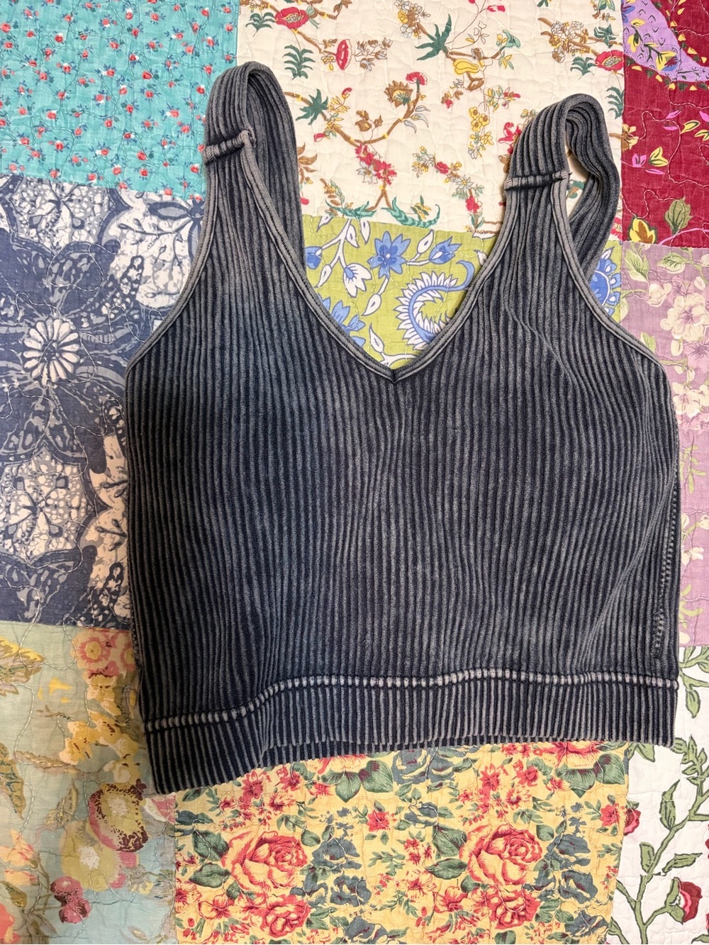 Zenana Outfitters Ribbed V-Neck Crop Tank - Charcoal Gray